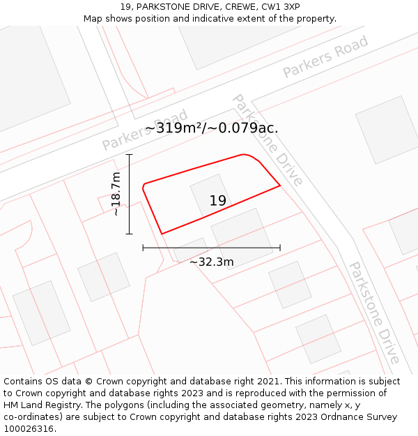 19, PARKSTONE DRIVE, CREWE, CW1 3XP: Plot and title map