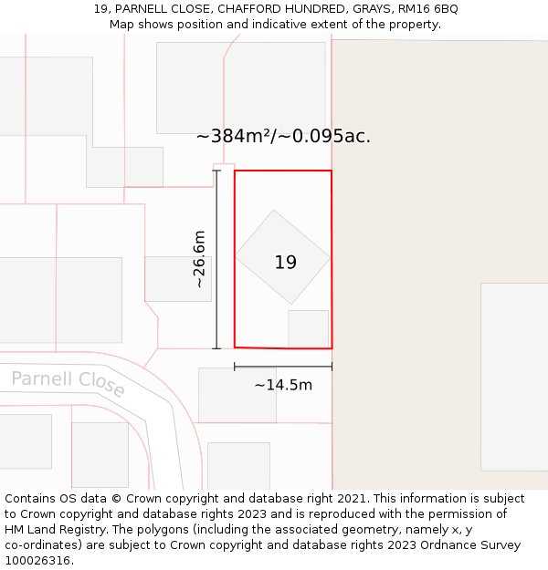 19, PARNELL CLOSE, CHAFFORD HUNDRED, GRAYS, RM16 6BQ: Plot and title map