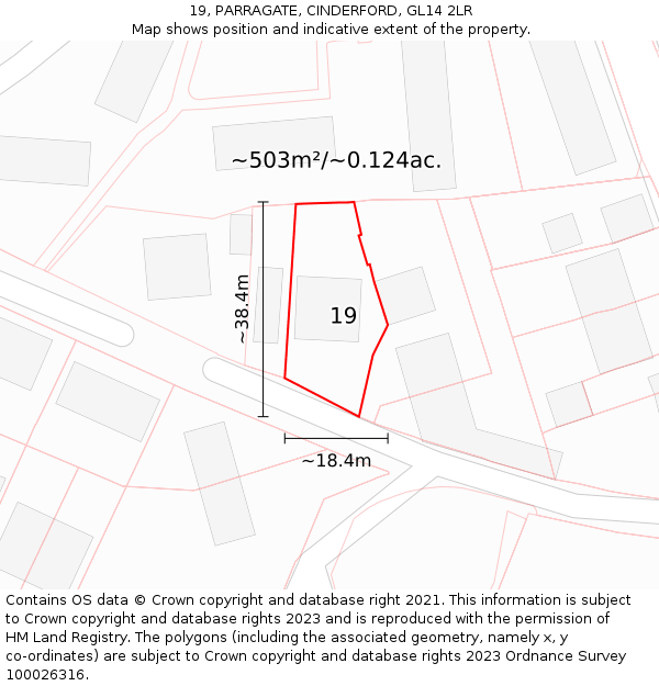 19, PARRAGATE, CINDERFORD, GL14 2LR: Plot and title map