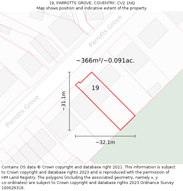 19, PARROTTS GROVE, COVENTRY, CV2 1NQ: Plot and title map