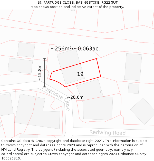 19, PARTRIDGE CLOSE, BASINGSTOKE, RG22 5UT: Plot and title map