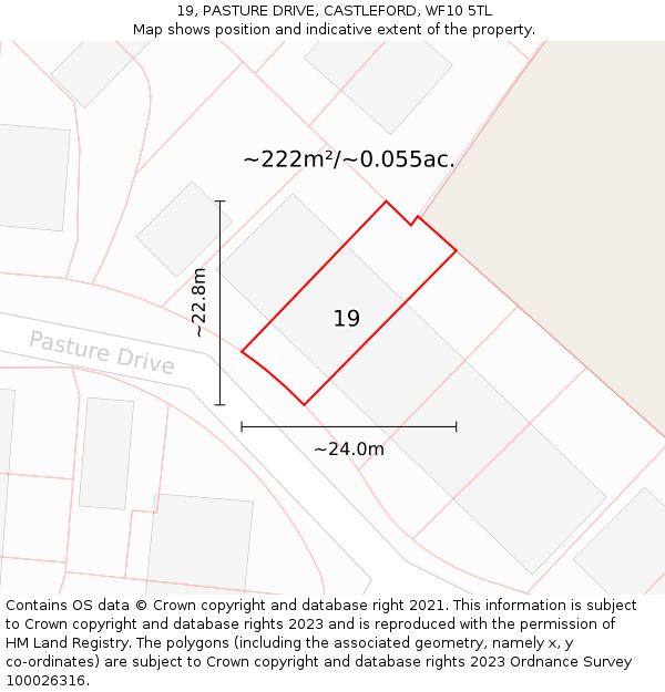 19, PASTURE DRIVE, CASTLEFORD, WF10 5TL: Plot and title map