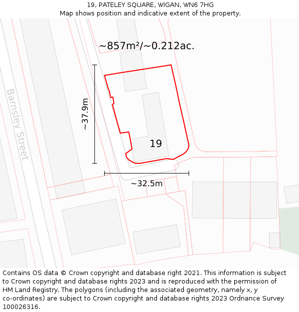 19, PATELEY SQUARE, WIGAN, WN6 7HG: Plot and title map