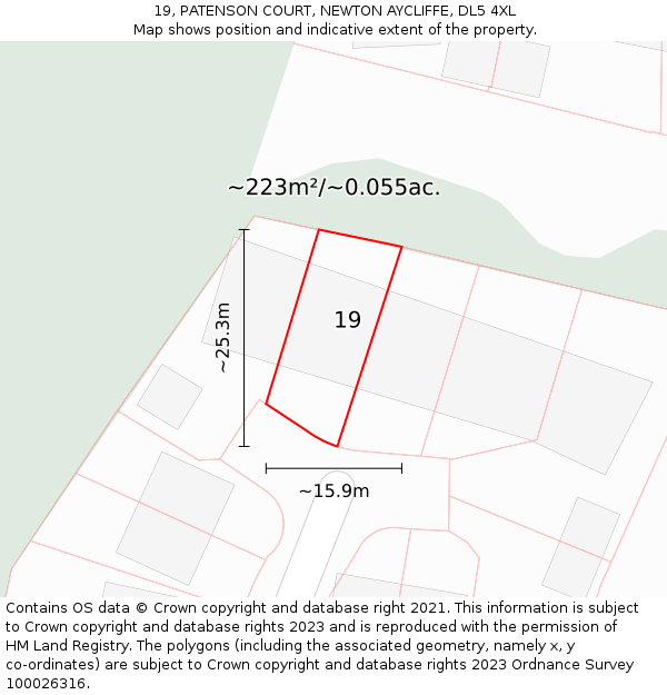 19, PATENSON COURT, NEWTON AYCLIFFE, DL5 4XL: Plot and title map