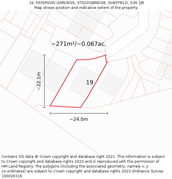 19, PATERSON GARDENS, STOCKSBRIDGE, SHEFFIELD, S36 1JR: Plot and title map