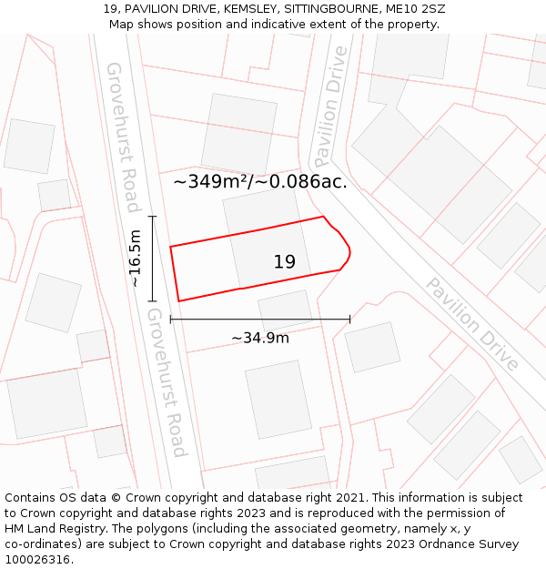 19, PAVILION DRIVE, KEMSLEY, SITTINGBOURNE, ME10 2SZ: Plot and title map