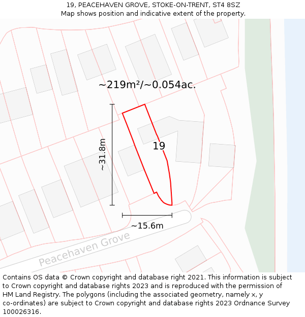 19, PEACEHAVEN GROVE, STOKE-ON-TRENT, ST4 8SZ: Plot and title map