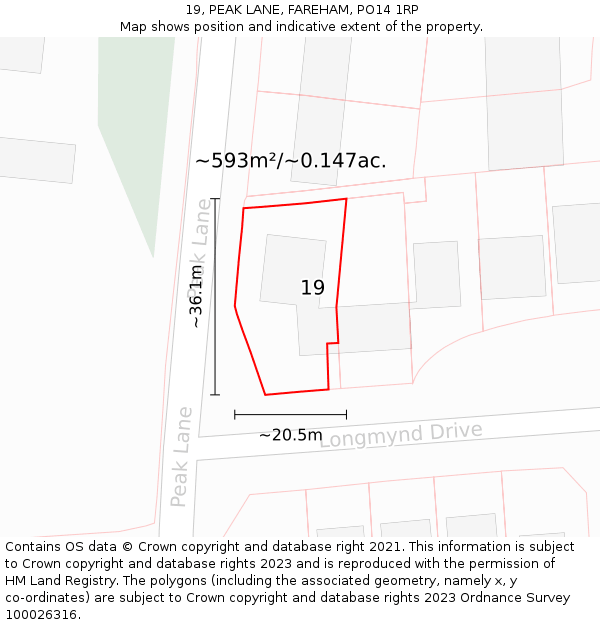 19, PEAK LANE, FAREHAM, PO14 1RP: Plot and title map