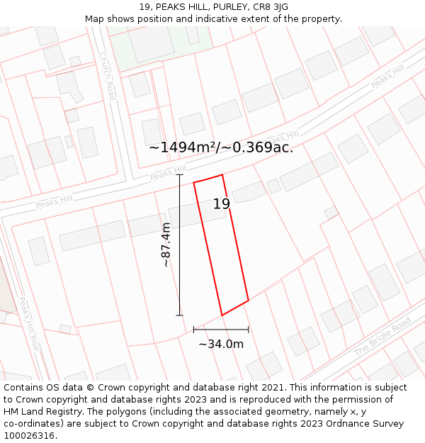 19, PEAKS HILL, PURLEY, CR8 3JG: Plot and title map