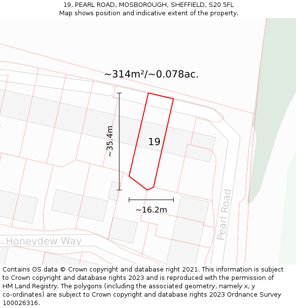 19, PEARL ROAD, MOSBOROUGH, SHEFFIELD, S20 5FL: Plot and title map