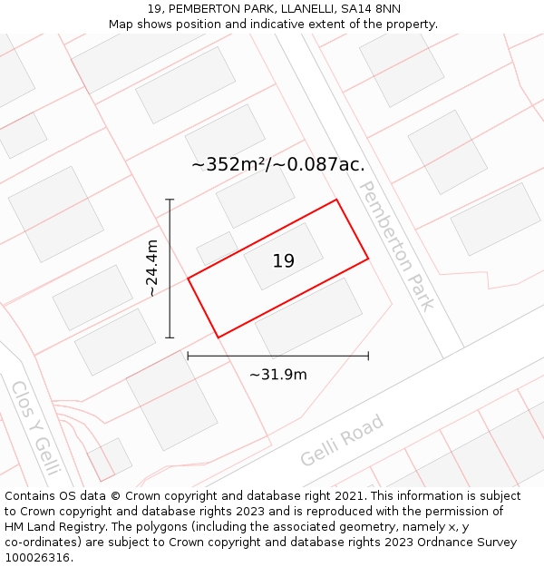 19, PEMBERTON PARK, LLANELLI, SA14 8NN: Plot and title map