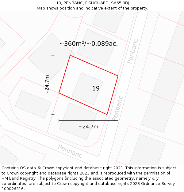 19, PENBANC, FISHGUARD, SA65 9BJ: Plot and title map