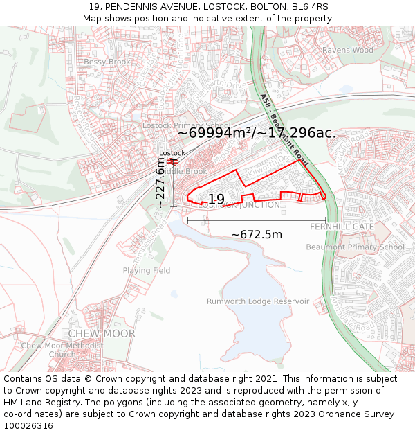 19, PENDENNIS AVENUE, LOSTOCK, BOLTON, BL6 4RS: Plot and title map