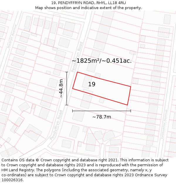 19, PENDYFFRYN ROAD, RHYL, LL18 4RU: Plot and title map