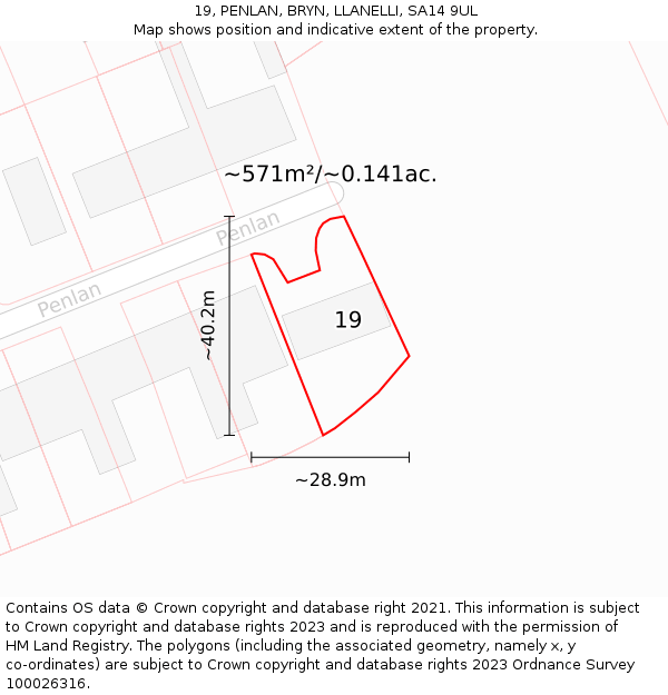 19, PENLAN, BRYN, LLANELLI, SA14 9UL: Plot and title map