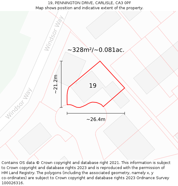 19, PENNINGTON DRIVE, CARLISLE, CA3 0PF: Plot and title map
