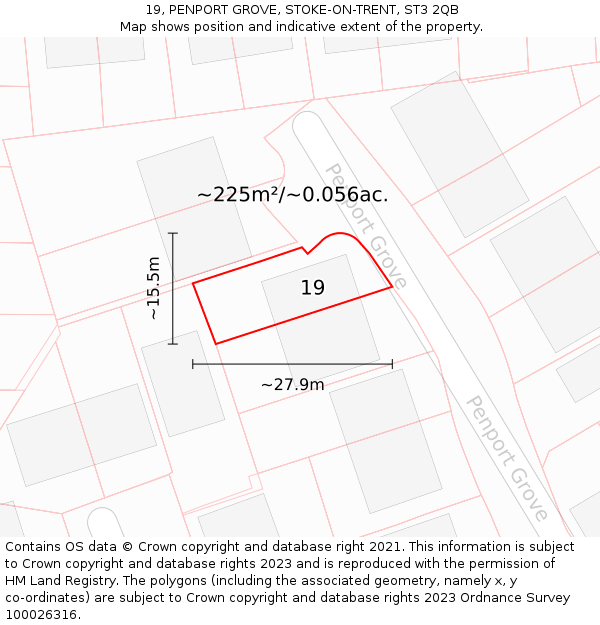 19, PENPORT GROVE, STOKE-ON-TRENT, ST3 2QB: Plot and title map