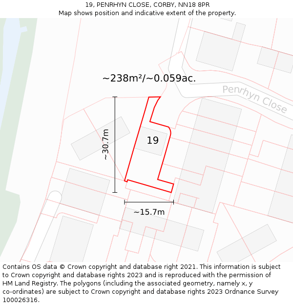 19, PENRHYN CLOSE, CORBY, NN18 8PR: Plot and title map