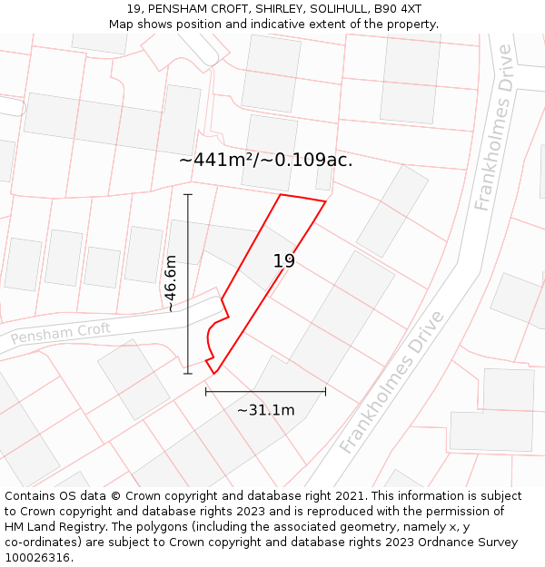 19, PENSHAM CROFT, SHIRLEY, SOLIHULL, B90 4XT: Plot and title map