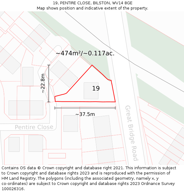 19, PENTIRE CLOSE, BILSTON, WV14 8GE: Plot and title map