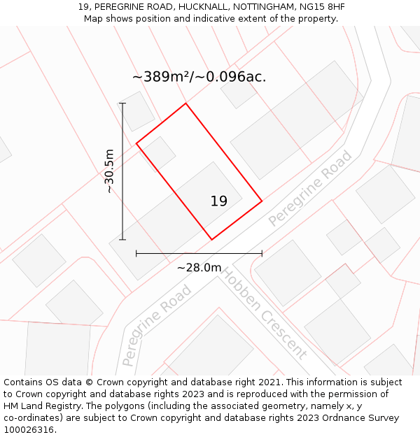 19, PEREGRINE ROAD, HUCKNALL, NOTTINGHAM, NG15 8HF: Plot and title map