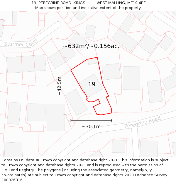 19, PEREGRINE ROAD, KINGS HILL, WEST MALLING, ME19 4PE: Plot and title map