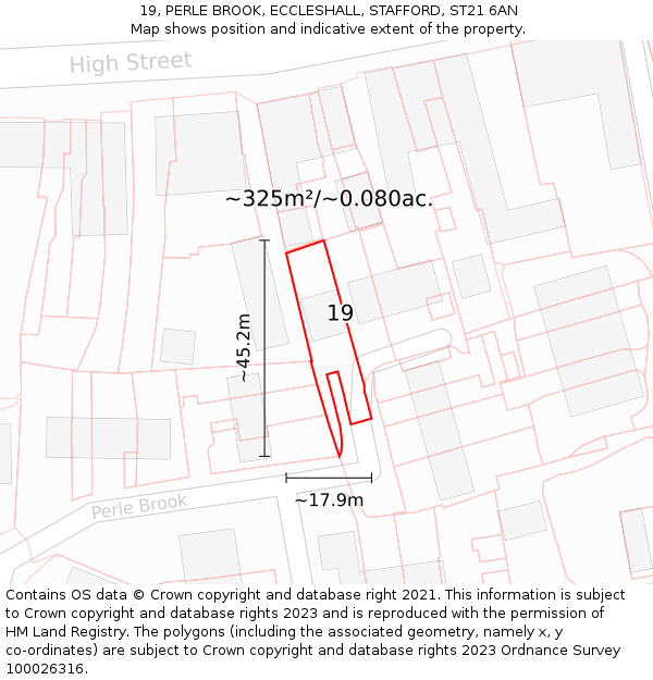 19, PERLE BROOK, ECCLESHALL, STAFFORD, ST21 6AN: Plot and title map