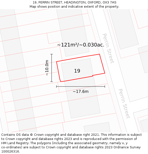 19, PERRIN STREET, HEADINGTON, OXFORD, OX3 7AS: Plot and title map