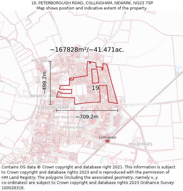 19, PETERBOROUGH ROAD, COLLINGHAM, NEWARK, NG23 7SP: Plot and title map