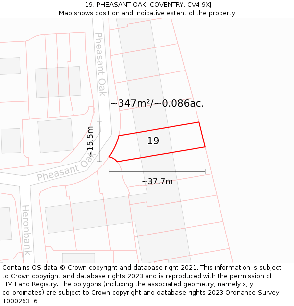 19, PHEASANT OAK, COVENTRY, CV4 9XJ: Plot and title map