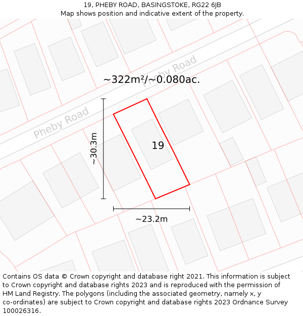 19, PHEBY ROAD, BASINGSTOKE, RG22 6JB: Plot and title map