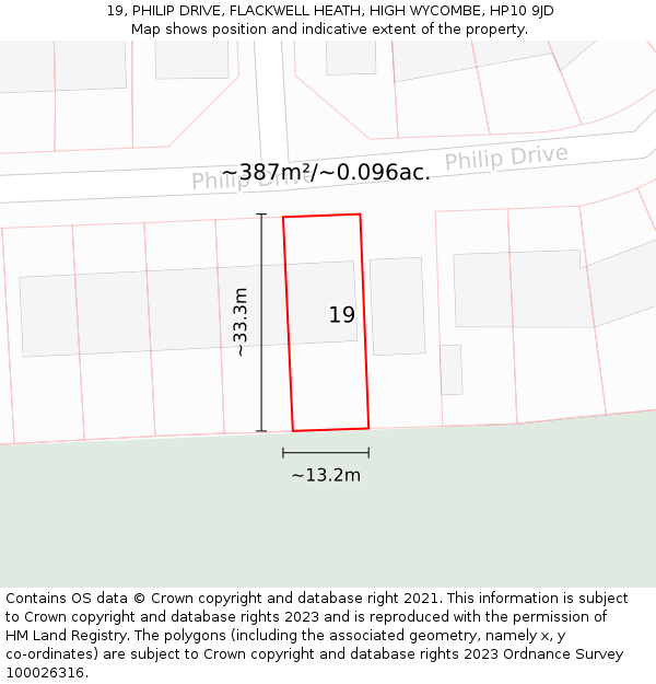 19, PHILIP DRIVE, FLACKWELL HEATH, HIGH WYCOMBE, HP10 9JD: Plot and title map