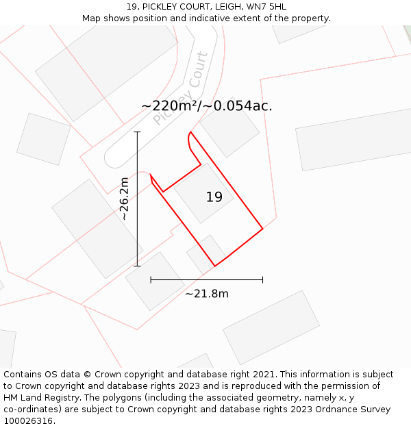 19, PICKLEY COURT, LEIGH, WN7 5HL: Plot and title map