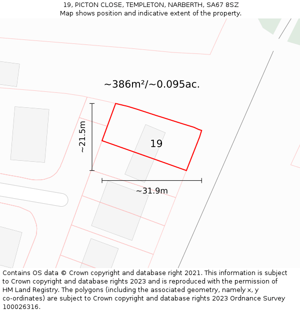 19, PICTON CLOSE, TEMPLETON, NARBERTH, SA67 8SZ: Plot and title map