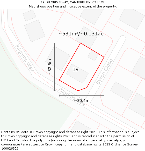 19, PILGRIMS WAY, CANTERBURY, CT1 1XU: Plot and title map