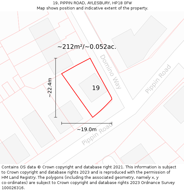 19, PIPPIN ROAD, AYLESBURY, HP18 0FW: Plot and title map