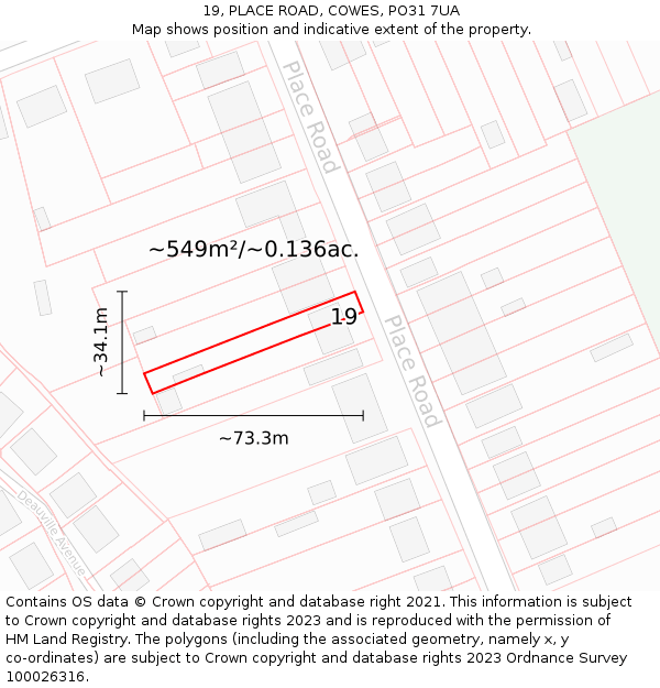 19, PLACE ROAD, COWES, PO31 7UA: Plot and title map