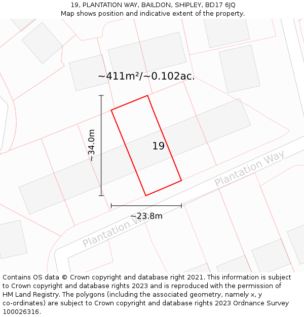 19, PLANTATION WAY, BAILDON, SHIPLEY, BD17 6JQ: Plot and title map