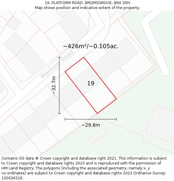 19, PLATFORM ROAD, BROMSGROVE, B60 3SN: Plot and title map