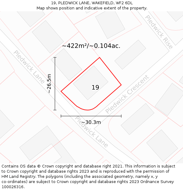 19, PLEDWICK LANE, WAKEFIELD, WF2 6DL: Plot and title map