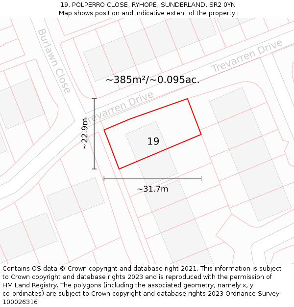 19, POLPERRO CLOSE, RYHOPE, SUNDERLAND, SR2 0YN: Plot and title map