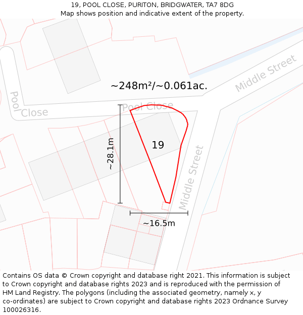 19, POOL CLOSE, PURITON, BRIDGWATER, TA7 8DG: Plot and title map