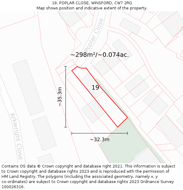 19, POPLAR CLOSE, WINSFORD, CW7 2RG: Plot and title map