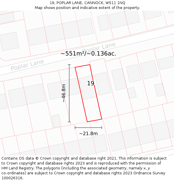 19, POPLAR LANE, CANNOCK, WS11 1NQ: Plot and title map