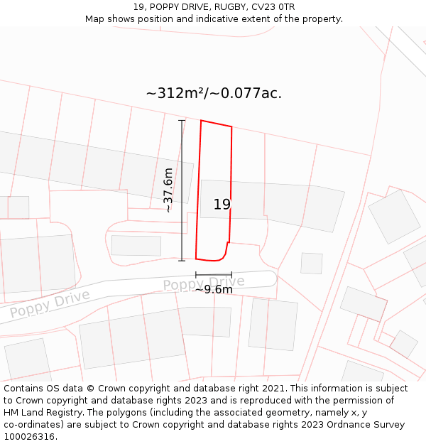 19, POPPY DRIVE, RUGBY, CV23 0TR: Plot and title map