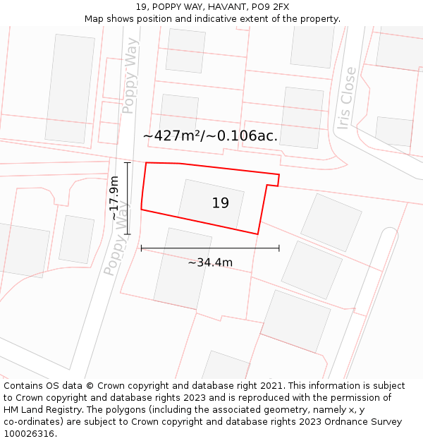 19, POPPY WAY, HAVANT, PO9 2FX: Plot and title map