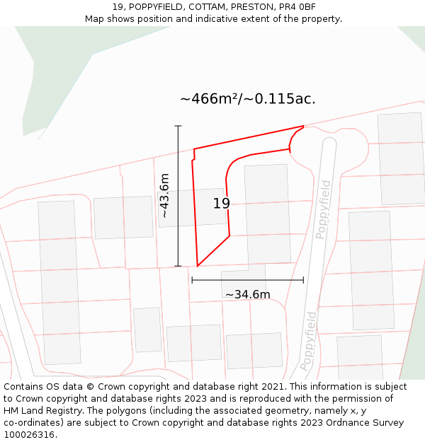 19, POPPYFIELD, COTTAM, PRESTON, PR4 0BF: Plot and title map