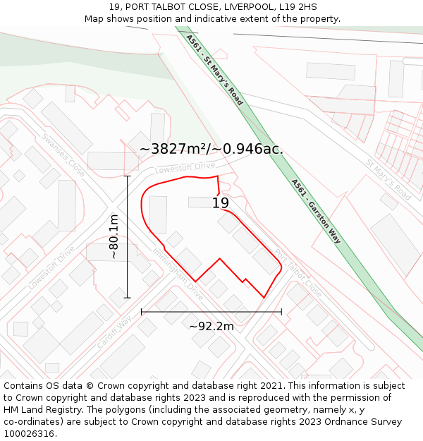 19, PORT TALBOT CLOSE, LIVERPOOL, L19 2HS: Plot and title map