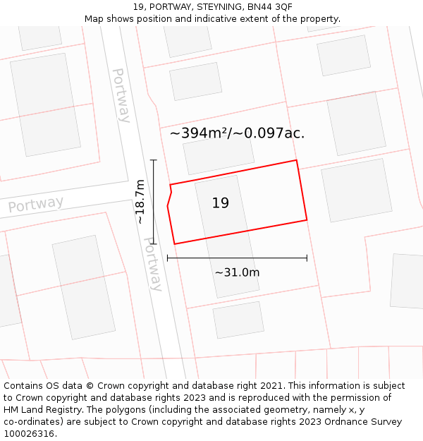 19, PORTWAY, STEYNING, BN44 3QF: Plot and title map