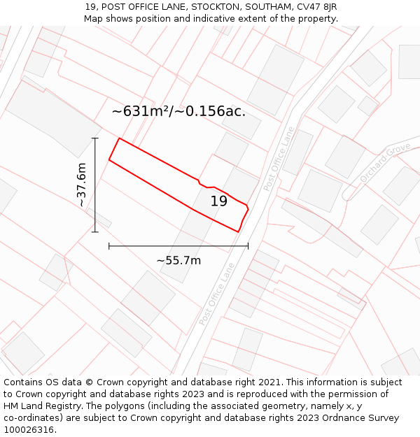 19, POST OFFICE LANE, STOCKTON, SOUTHAM, CV47 8JR: Plot and title map